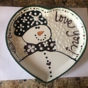 Expressly Yours NWOT retired snowman heart dish
